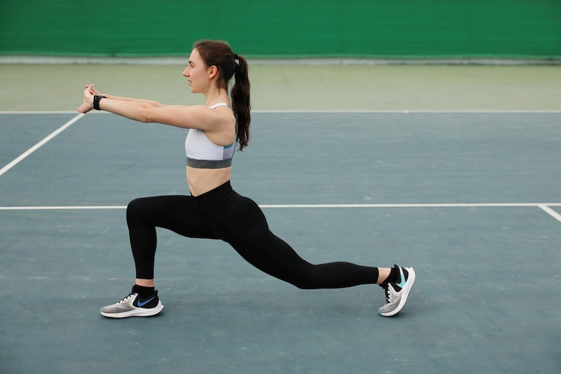 Side Lunges: Step wide to the left, bending your left knee while keeping the right leg straight. Push back to center and repeat on the other side. This lateral movement targets the inner and outer thighs, areas often missed by forward-facing exercises. Side Lunges: Step wide to the left, bending your left knee while keeping the right leg straight. Push back to center and repeat on the other side. This lateral movement targets the inner and outer thighs, areas often missed by forward-facing exercises.