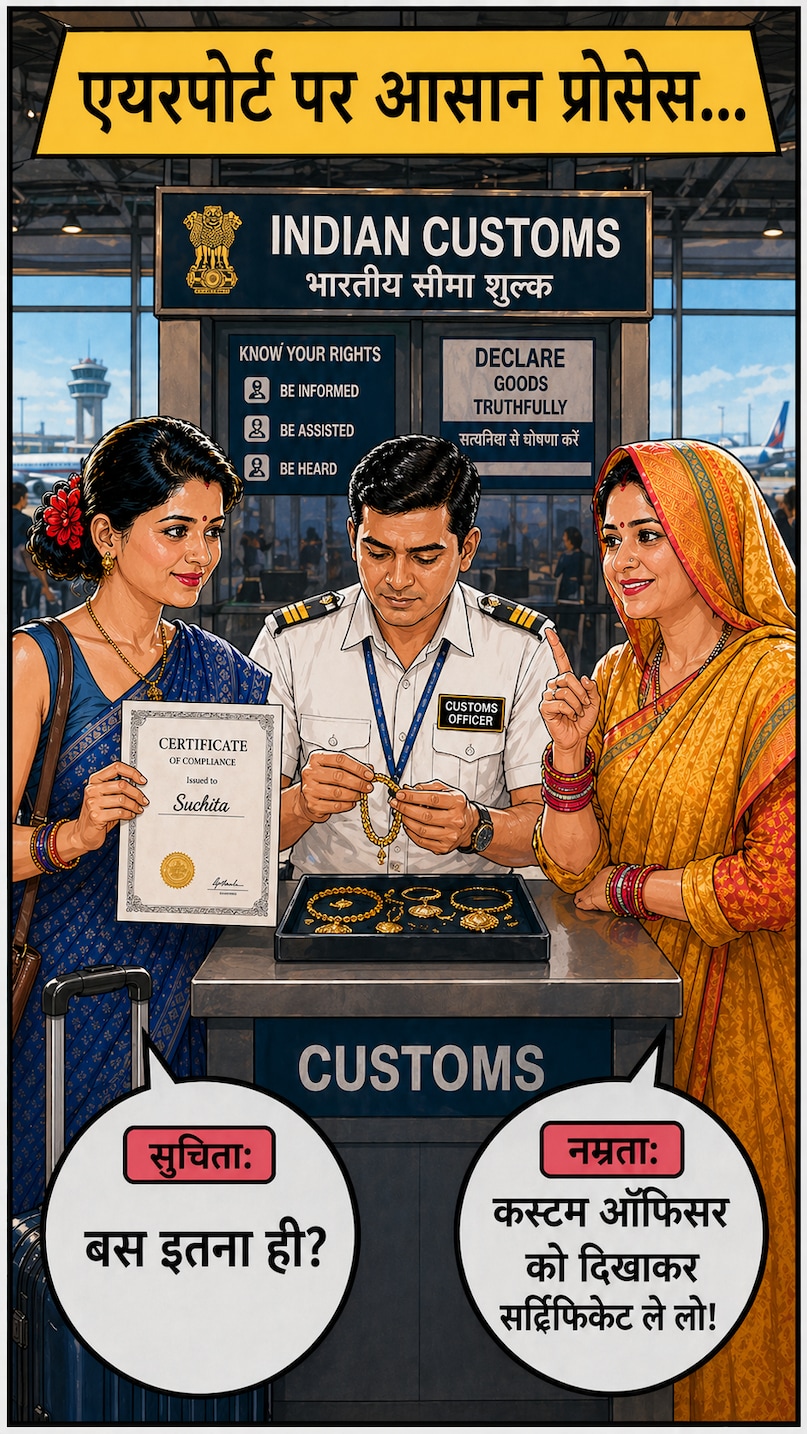  sona ko lekar custom rules, custom duty, videsh shaadi sona jewellery custom duty, videsh kaise le jaye sona, videsh se kaise laaye sona, bharat me sone par custom duty, airport par kahan milta hai export certificate, airport news, custom news, सोना को लेकर कस्‍टम रूल्‍स, कस्‍टम ड्यूटी, विदेश शादी सोना ज्‍वेलरी कस्‍टम ड्यूटी, विदेश कैसे ले जाए सोना, विदेश से कैसे लाएं सोना, भारत में सोने पर कस्‍टम ड्यूट, एयरपोर्ट पर कहां मिलता है एक्‍सपोर्ट सर्टिफिकेट, एयरपोर्ट न्‍यूज, कस्‍टम न्‍यूज, 