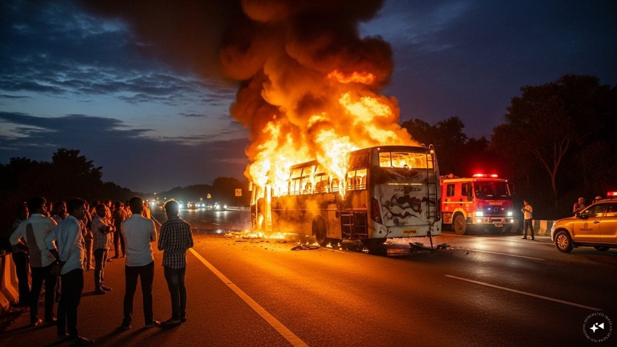 Fire In Bus Fire in Bus Karnataka | why uses catch fire: कर्नाटक हाईवे पर आधी रात ...