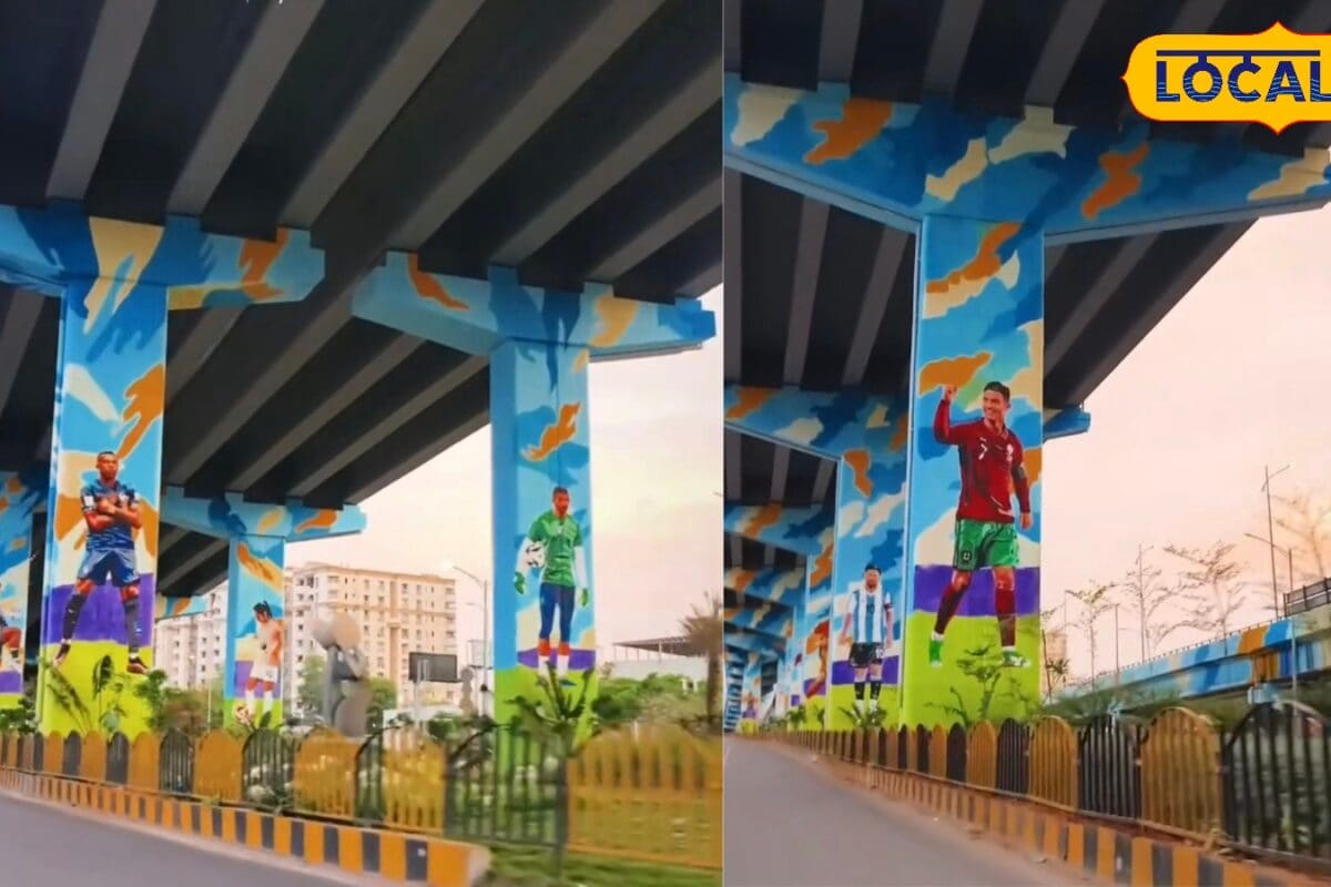 हैदराबाद की सड़कों पर चढ़ा फीफा का खुमार: गचीबोवली फ्लाईओवर बना ओपन-एयर फुटबॉल गैलरी पिलर्स पर दिखे दिग्गज खिलाड़ी
