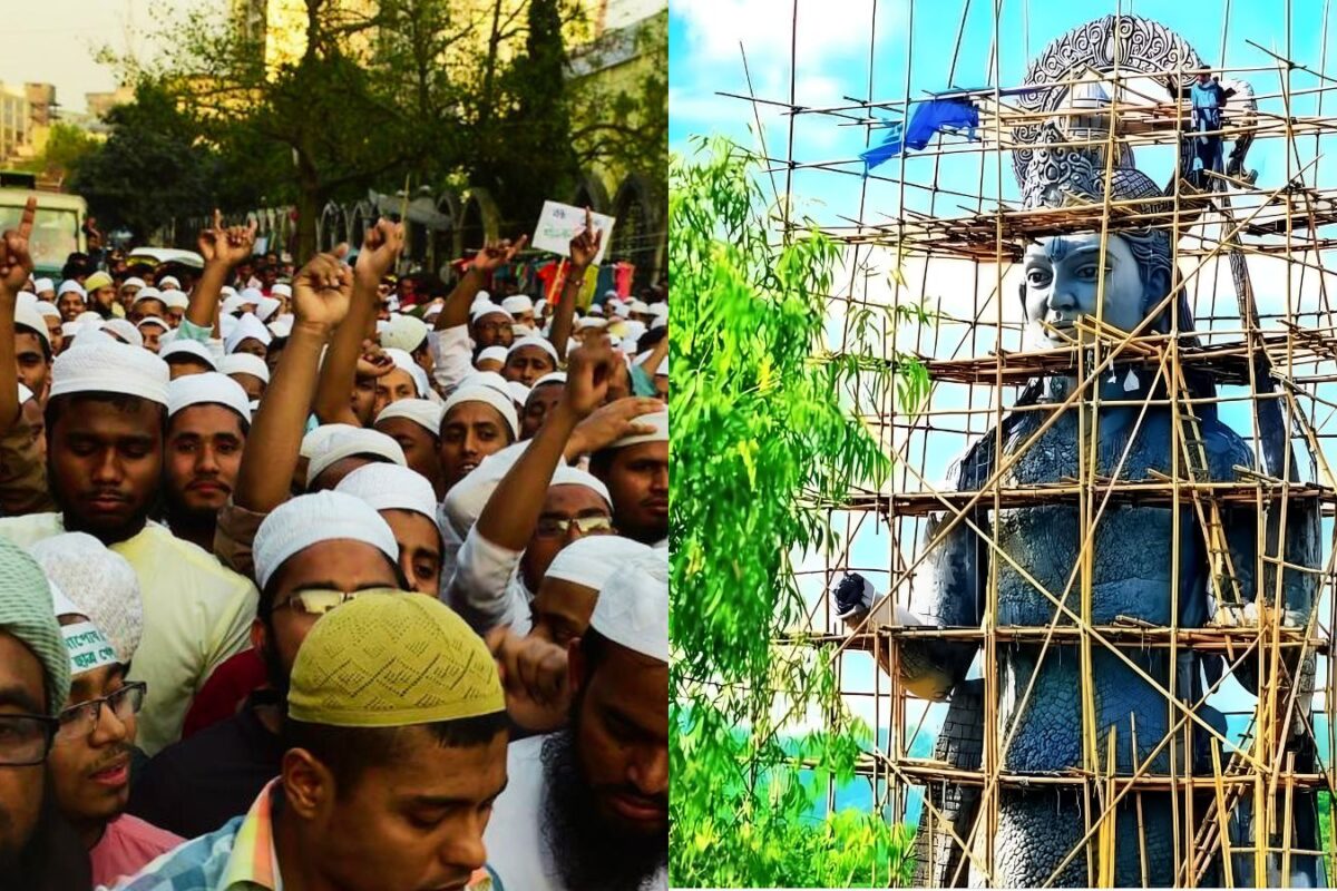 बांग्लादेश: सनातन परिसर गिराने की मांग, 50 फीट कृष्ण प्रतिमा से डरे कट्टरपंथी?