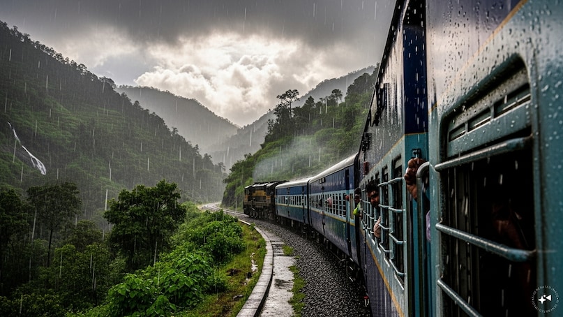 1. कोंकण रेलवे, महाराष्ट्र-गोवा: मानसून के दौरान कोंकण रेलवे का सफ़र भारत के सबसे खूबसूरत ट्रेन रूट में से एक माना जाता है. यह रेल लाइन पश्चिमी घाट से होकर गुज़रती है, जहां रास्ते में सुरंगें, झरने और घने हरे-भरे जंगल मिलते हैं. बारिश के मौसम में यहां का नज़ारा किसी फ़िल्म जैसा लगता है. 1. कोंकण रेलवे, महाराष्ट्र-गोवा: मानसून के दौरान कोंकण रेलवे का सफ़र भारत के सबसे खूबसूरत ट्रेन रूट में से एक माना जाता है. यह रेल लाइन पश्चिमी घाट से होकर गुज़रती है, जहां रास्ते में सुरंगें, झरने और घने हरे-भरे जंगल मिलते हैं. बारिश के मौसम में यहां का नज़ारा किसी फ़िल्म जैसा लगता है.