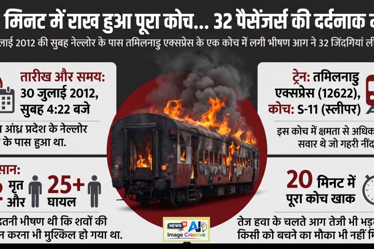नेल्लोर ट्रेन अग्निकांड: 7 मिनट में ऐसी भड़कीं लपटें 20 मिनट में राख हुआ पूरा कोच 32 पैसेंजर्स की दर्दनाक मौत