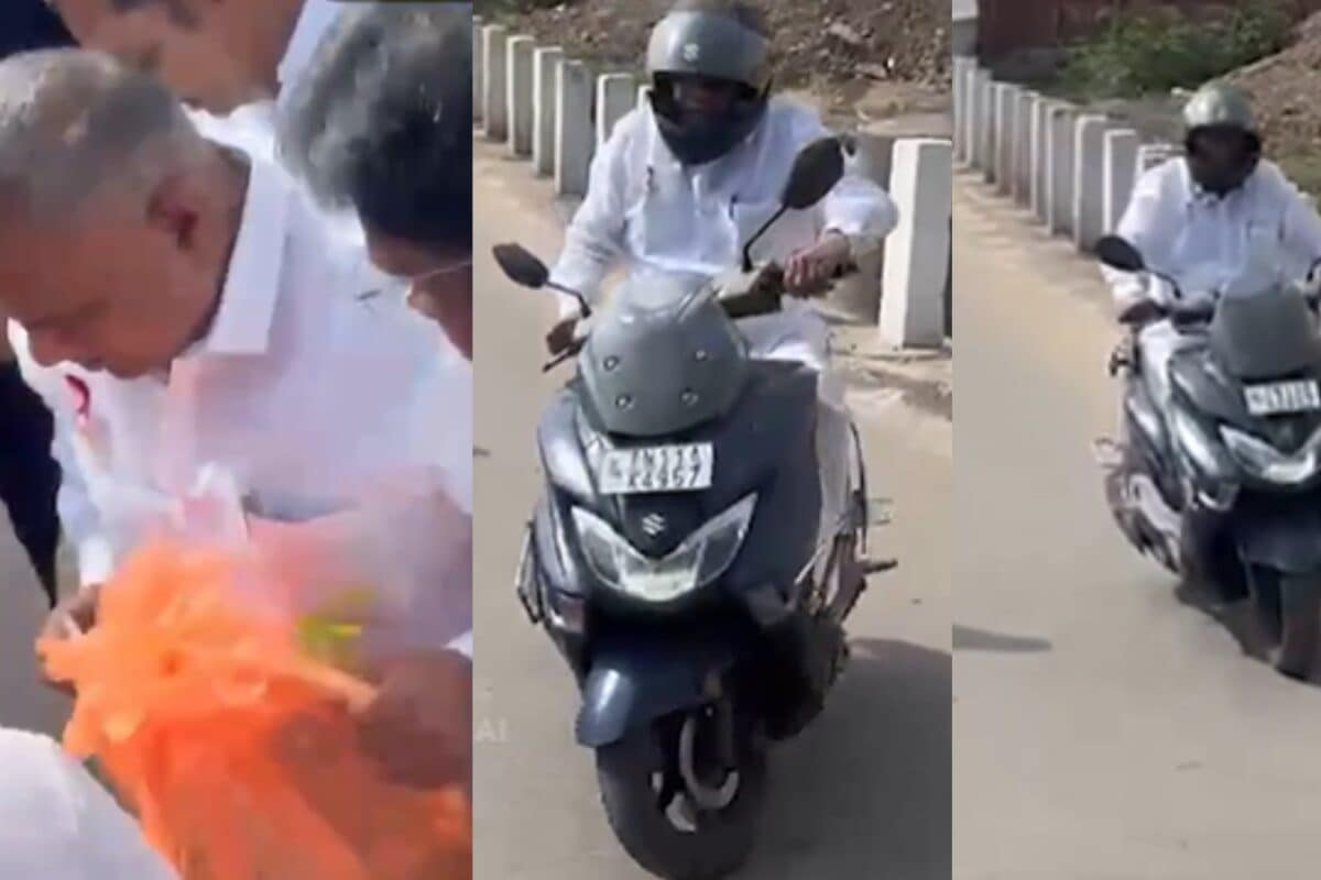 स्कूटी उठाई और निकल पड़े मंत्री जी का यह अंदाज देखा क्या सुरक्षा-काफिले को टाटा-बायबाय