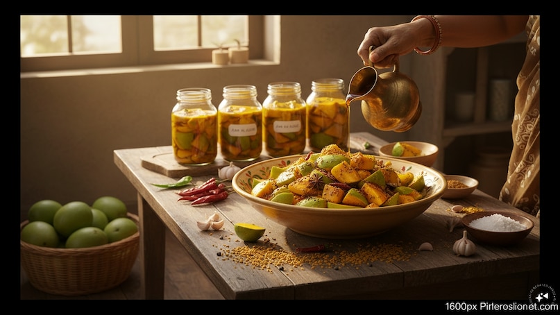 स्टेप 5: अचार को पूरी तरह साफ़ और सूखे कांच के जार में डालें. ध्यान रखें कि जार के अंदर बिल्कुल भी नमी न हो.