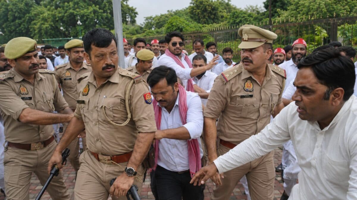 सपा के प्रदर्शन में पिस्टल निकालकर कॉक करने लगा यह दरोगा, धक्का-मुक्की से लेकर गाली-गलौज सब हुआ सपा के प्रदर्शन में पिस्टल निकालकर कॉक करने लगा यह दरोगा, धक्का-मुक्की से लेकर गाली-गलौज सब हुआ