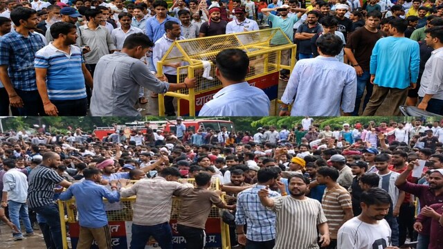 बिहार के बाद यूपी में शुरू हुआ प्रोटेस्ट, बैरिकेडिंग लेकर निकले छात्र