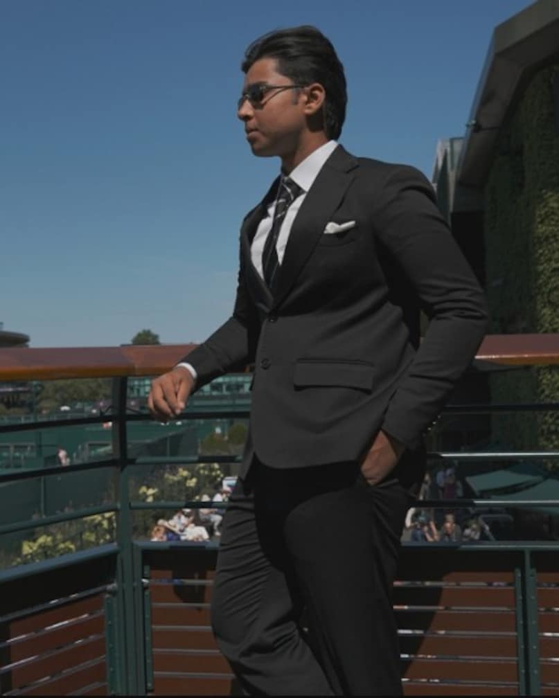 Vaibhav Sooryavanshi, Vaibhav Sooryavanshi black suit, Vaibhav Sooryavanshi black sunglasses, Vaibhav Sooryavanshi Wimbledon, Vaibhav Sooryavanshi Wimbledon photos, Vaibhav Sooryavanshi Wimbledon abhishek Sharma, Vaibhav Sooryavanshi tennis, Vaibhav Sooryavanshi attend Wimbledon final, Vaibhav Sooryavanshi, Vaibhav Sooryavanshi Wimbledon final, Vaibhav Sooryavanshi tennis 