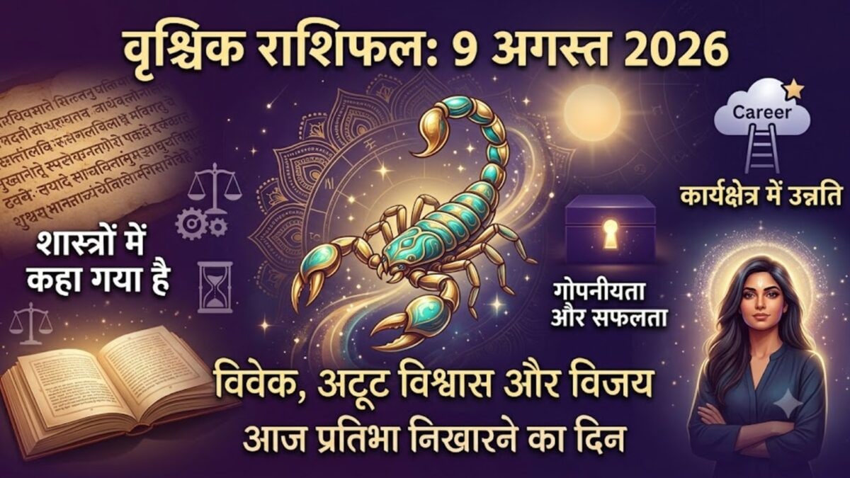 aaj ka Vrishchik rashifal 9 August 2026 scorpio horoscope in hindi। विवेक और धैर्य से मिलेगी सफलता aaj ka Vrishchik rashifal 9 August 2026 scorpio horoscope in hindi। विवेक और धैर्य से मिलेगी सफलता