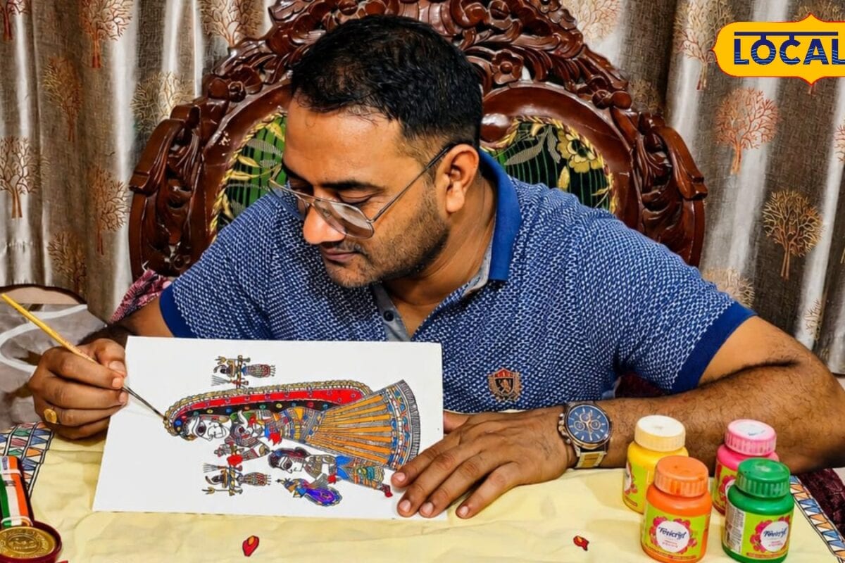 Photos: सावन में शिवमय हुई मिथिला पेंटिंग रंगों से गूंजा हर-हर महादेव! कैनवास पर देखें अनोखी कांवर यात्रा