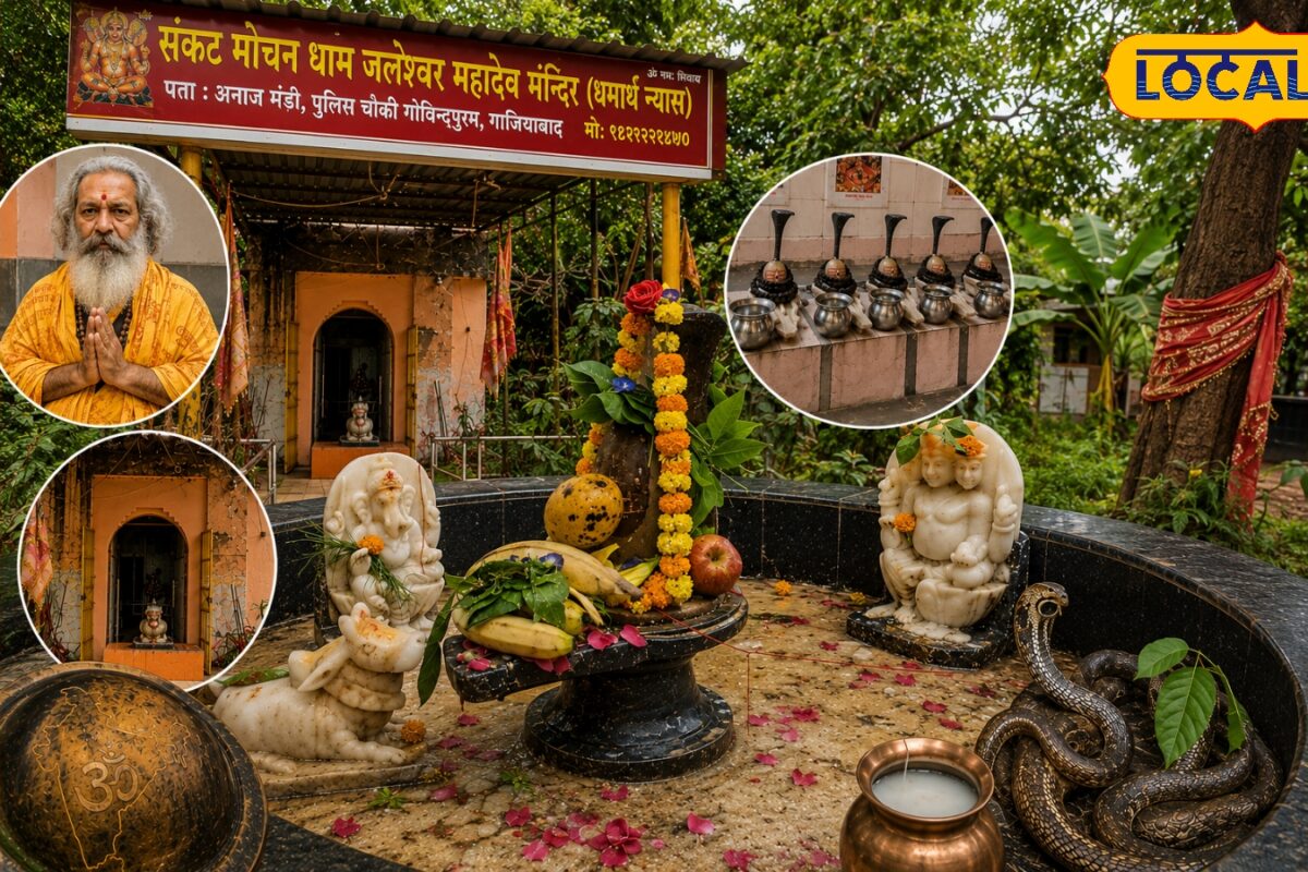गाजियाबाद के जलेश्वर महादेव मंदिर के पीपल के पेड़ पर रहता है नाग-नागिन का जोड़ा शिवलिंग पर दिखता है अखंड भारत का नक्शा जानें मान्यता
