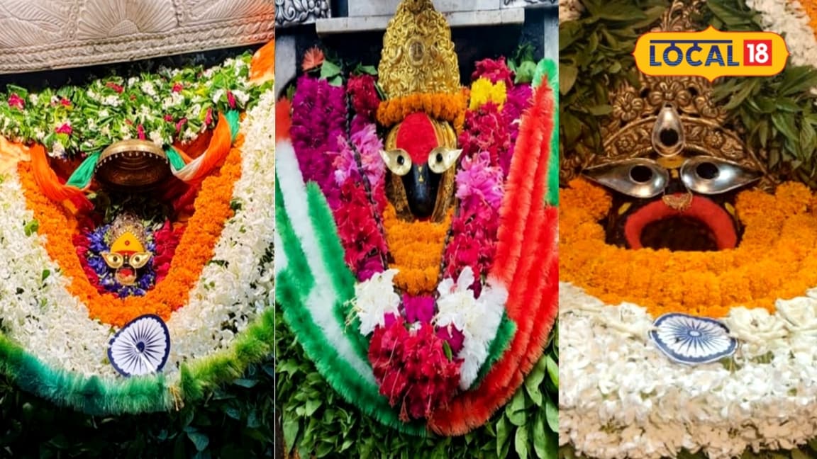 केसरिया सफेद और हरे फूलों से सजा मां का दरबार मिर्जापुर में दिखा देशभक्ति और आस्था का संगम