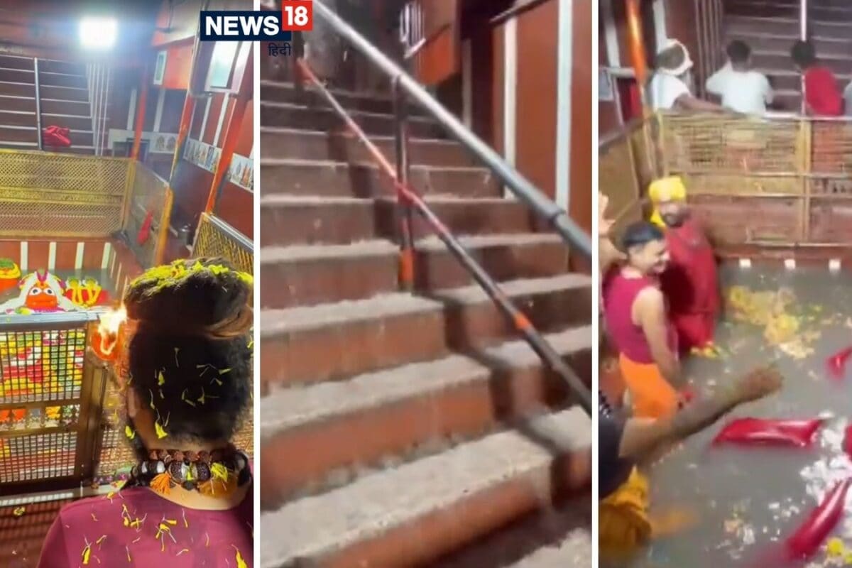 प्रयागराज में बड़े हनुमान मंदिर के गर्भगृह में पहुंचा गंगा का पानी मां गंगा ने किया लेटे हुए हनुमानजी का जलाभिषेक देखें VIDEO