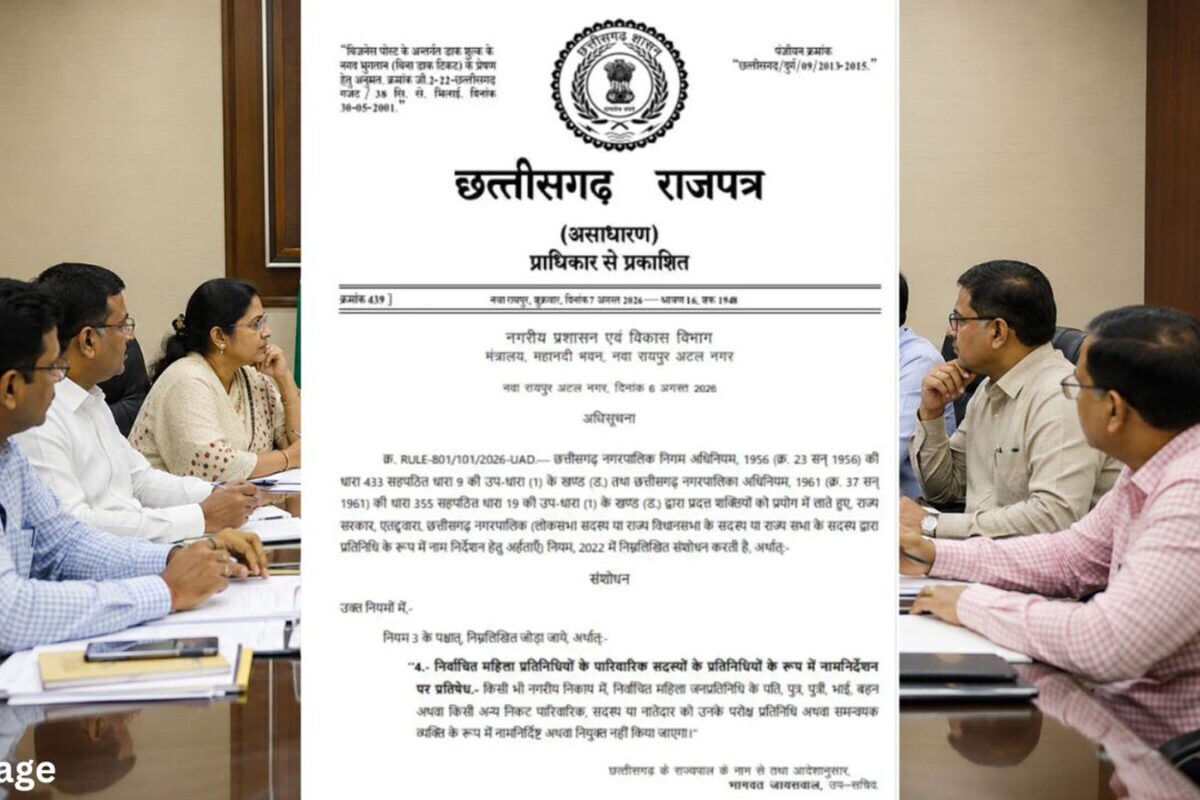 छत्तीसगढ़ में अब नहीं चलेगा 'पार्षद पति' का राज, महिला पार्षदों के नाम पर काम करने वाले रिश्तेदारों पर लगी रोक