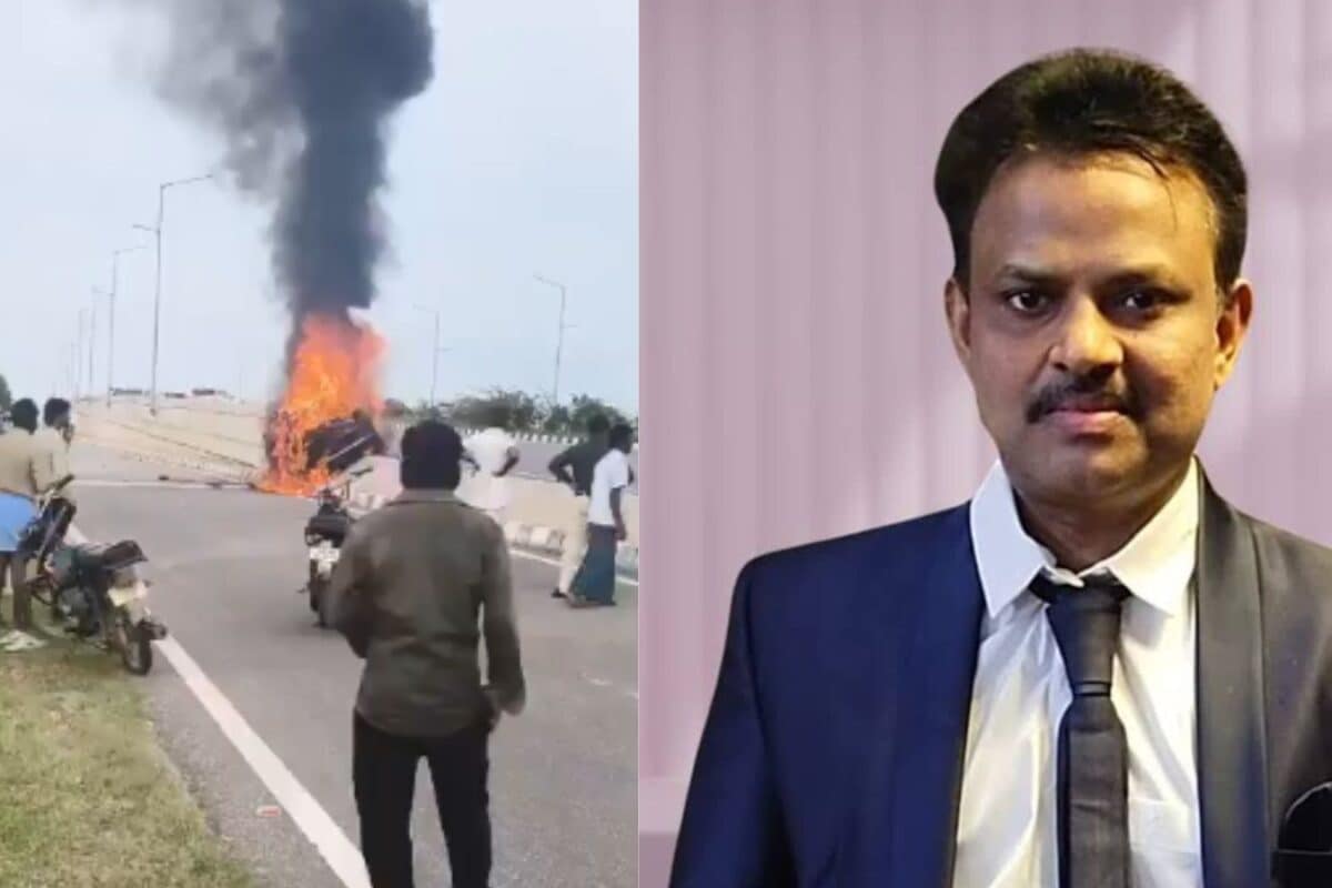 सड़क पर दौड़ती Volvo कार अचानक मुड़ी डिवाइडर से टकराई और धधक उठी जिंदा जल गए न्यूरोसर्जन