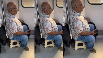 Metro Uncle's Ingenious Hack: Pulls Chair from Bag, Sits Comfortably, Stuns Commuters!