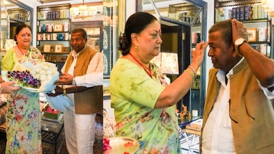 निर्विरोध सभापति चुने जाने के बाद वसुंधरा राजे से मुलाकात करते गिरीश गर्ग.