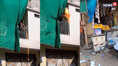 ग्वालियर में दुकान की ओर जलता पेट्रोल फेंकता युवक. वीडियो आया सामने. 