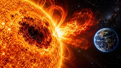 क्या अगले सौर तूफान में जल जाएंगे सारे सैटेलाइट? सूरज के भीतर मिला सुपरफ्लेयर पैदा करने वाला टाइम बम. (AI Generated Image)