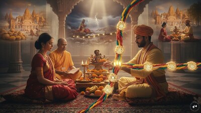 अनंत चतुर्दशी पर हाथ में 14 गांठों वाला अनंत सूत्र (धागा) बांधने का महत्व. Image AI