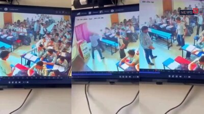 Kuchaman Teacher News: छात्र को गर्दन से पकड़ टेबल पर पटका, जूते से पीटने का CCTV आया सामने