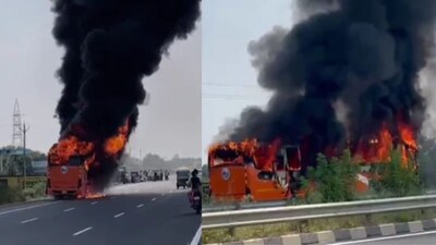मुख्यमंत्री परिवहन सेवा की बस में लगी भीषण आग