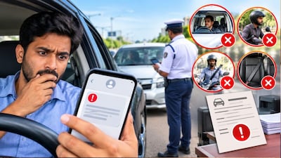 कार में हेलमेट ना पहनने पर चालान(फोटो: Ai Generated Imaage)