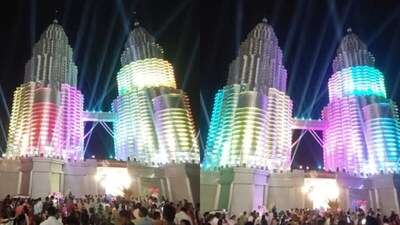 ट्विन टापर जैसा मुंगेर में दुर्गा पूजा पंडाल को 250 फीट ऊंचा बनाया गया है