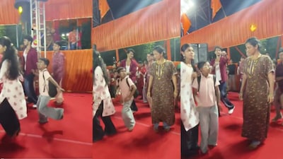 ट्यूशन बंक करके गरबा खेलने पहुंचा बच्चा(फोटो:X-@pranaydub)