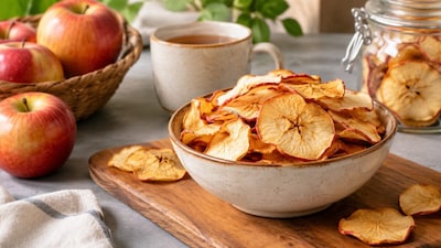 Apple Chips Recipe: घर पर बनाएं कुरकुरे एप्पल चिप्स (Image AI)