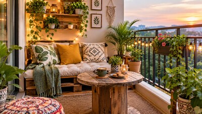 Balcony Coffee Corner: कम खर्च में सजाएं बालकनी (Image-AI generated)