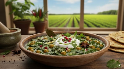 स्पेशल और हेल्दी रेसिपी के लिये ट्राई कीजिये, हरियाली छोले रेसिपी. Image AI