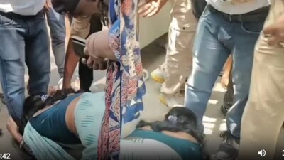 खंडवा में कलेक्टर के पैरों में गिरी बहनें