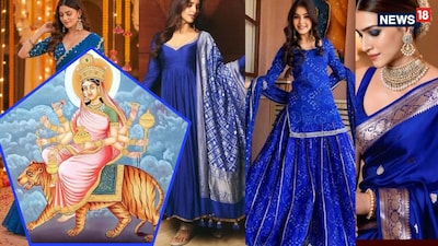 Navratri 2026 Day 4 Fashion: नवरात्रि के चौथे दिन माँ कूष्मांडा की पूजा में पहनें गहरा नीला (Royal Blue) रंग. 