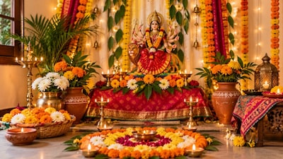 नवरात्रि सजावट के लिए गेंदे के फूलों के 5 नए आइडिया (Image-AI generated)