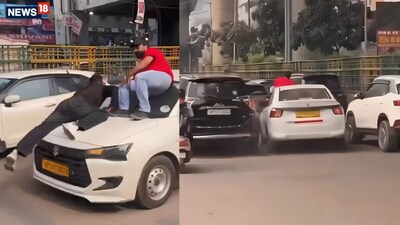नोएडा में बोनट में दो युवकों को लटकाकर भगाता कैब चालक. 