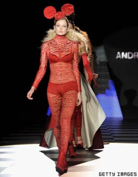 A model walks the runway at the Andres Sarda fashion show during