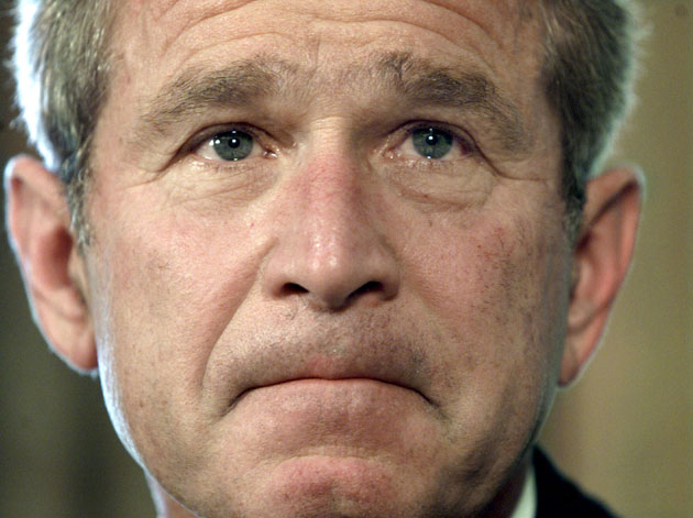 A September 13, 2001 file photo shows US President George W Bush's eyes welling up with tears while speaking in the Oval Office of the White House. New York City plans to mark the third anniversary of the attacks on the trade center with an observance at the site on September 11 with parents and grandparents of victims reading their names.