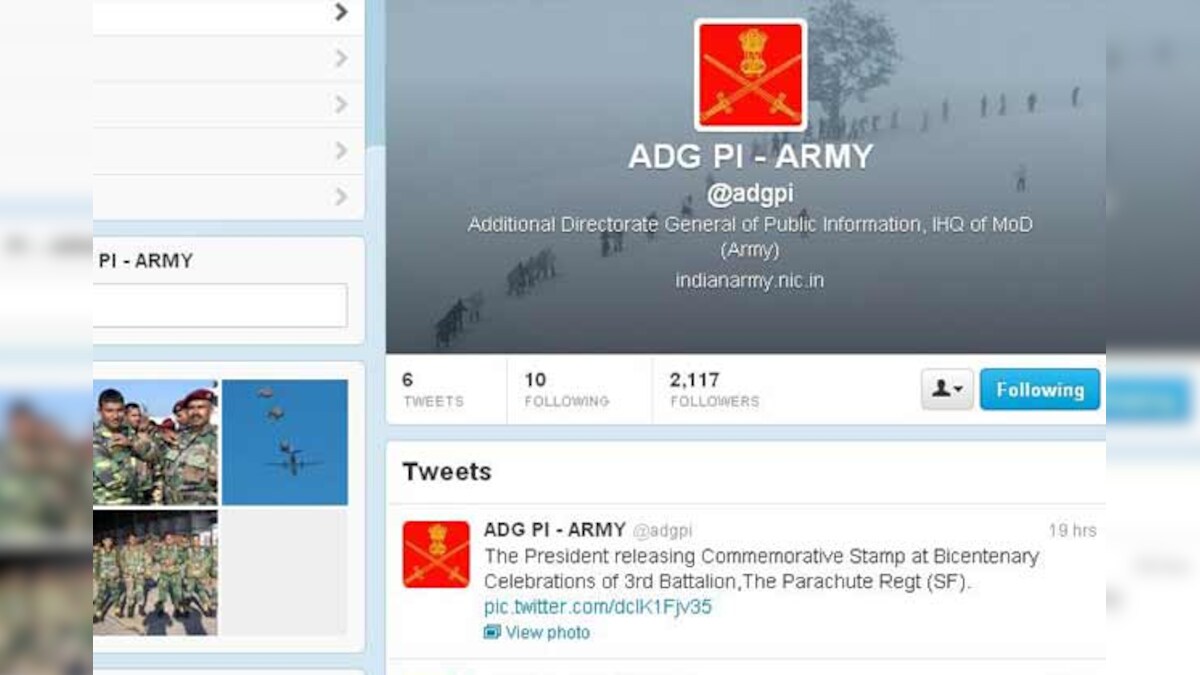 Indian Army launches Twitter account with handle @adgpi - News18