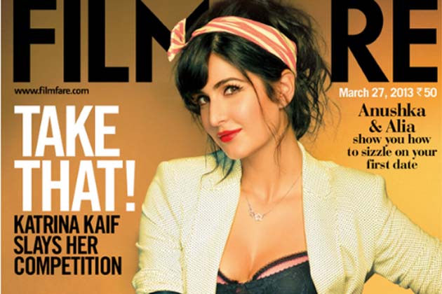 Snapshot Katrina Kaif Sports Bold Red Lips Bustier On Filmfare Cover katrina kaif sports bold red lips