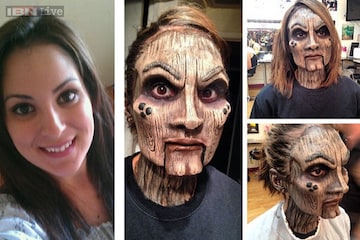 Face Into A Scary Wooden Doll Mask
