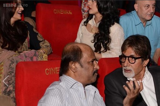 Snapshot: Amitabh Bachchan hugs Rajinikanth, lauds Soundarya's efforts at the trailer launch of 'Kochadaiiyaan'