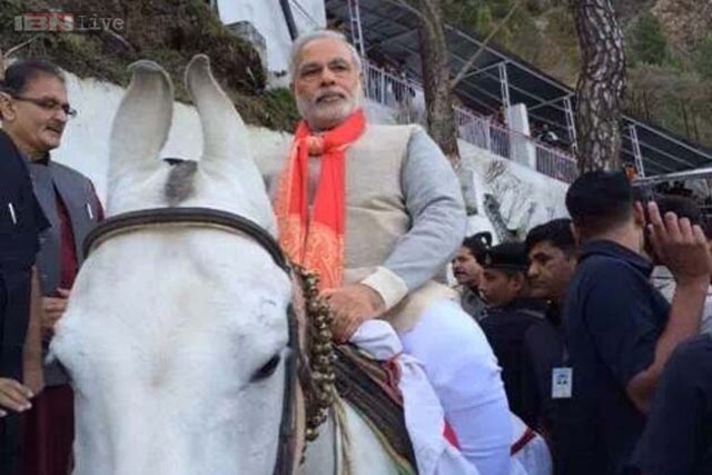 Snapshot: Narendra Modi on horseback on his way to the Vaishno Devi ...