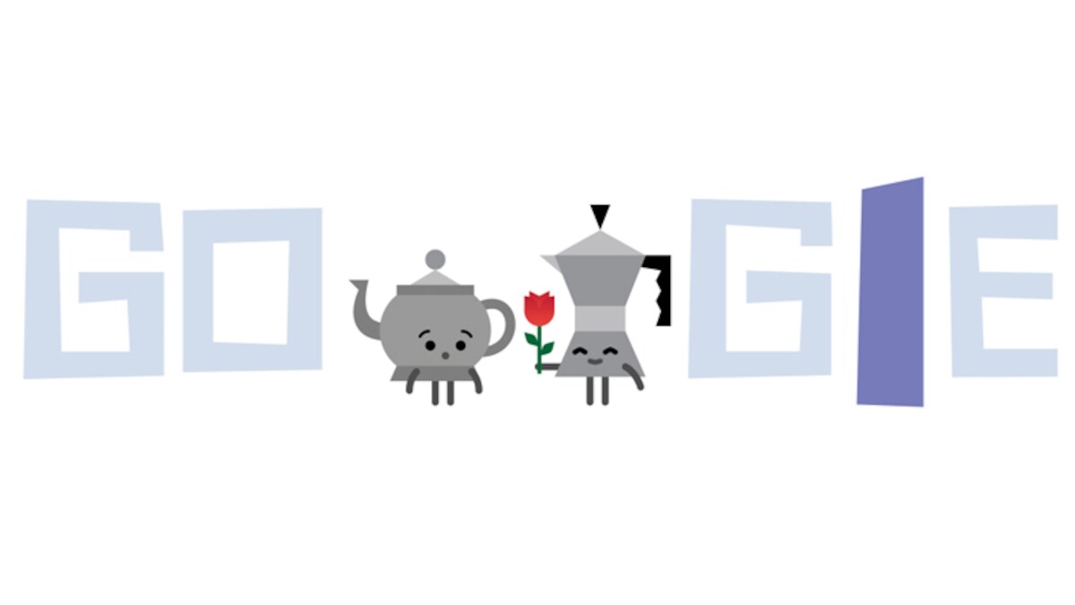 Google doodles animated teapotcoffeemaker couple on Valentine's Day