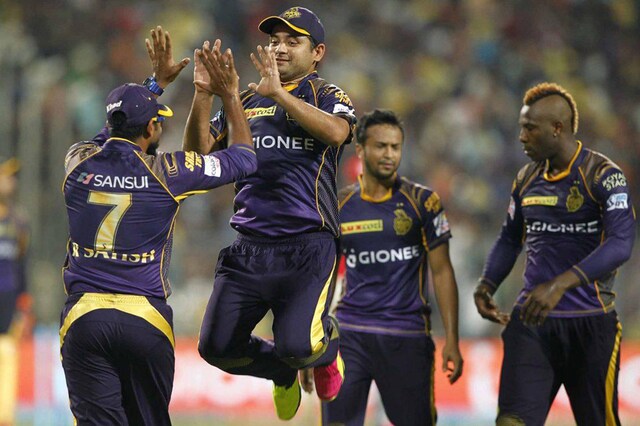 A file photo of KKR players celebrating the fall of a wicket during the match. (BCCI)