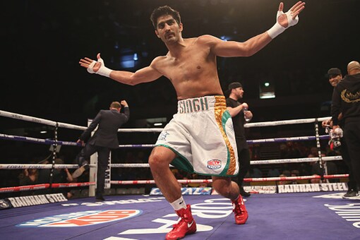 File image of Vijender Singh celebrating a victory. (Getty Images)