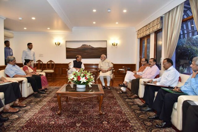 Prime Minister Narendra Modi chairs meeting with ministers to discuss the Kashmir Turmoil. (Pic Courtesy: PIB Twitter)