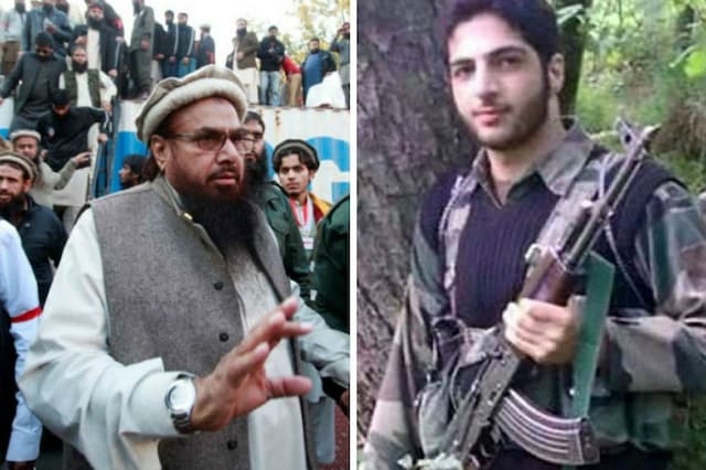 File Photo of JuD Chief and 26/11 attack mastermind Hafiz Muhammad Saeed (L) and Hizbul Mujahideen commander Burhan Wani who was killed in a gunbattle with security forces (R).