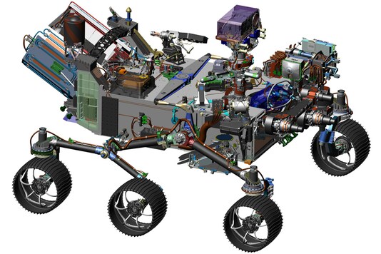 This image is from computer-assisted-design work on the Mars 2020 rover. (Image: NASA) This image is from computer-assisted-design work on the Mars 2020 rover. (Image: NASA)