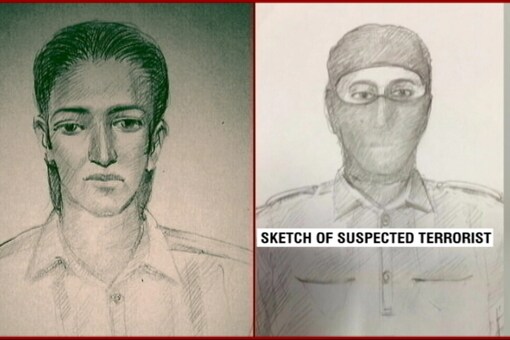  TV grab of sketches of suspects spotted moving suspiciously near a Naval base at Uran in Mumbai.